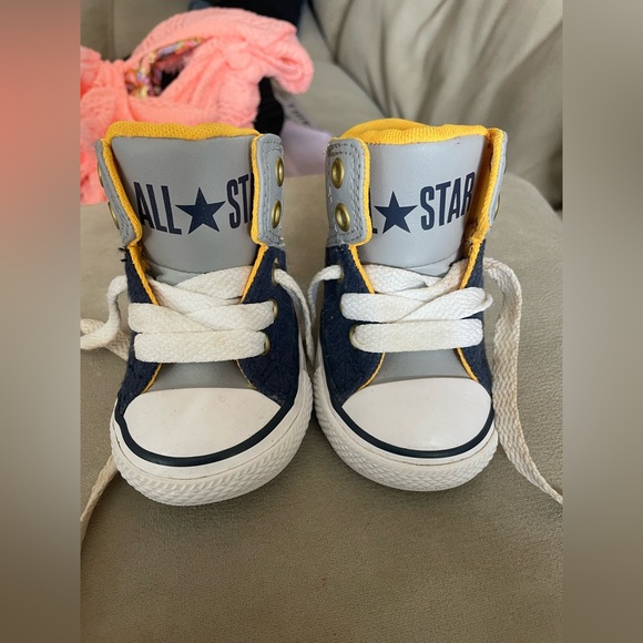 Converse Baby/Toddler High Top Grey/Blue/Yellow Baby Size 3 - Picture 2 of 11